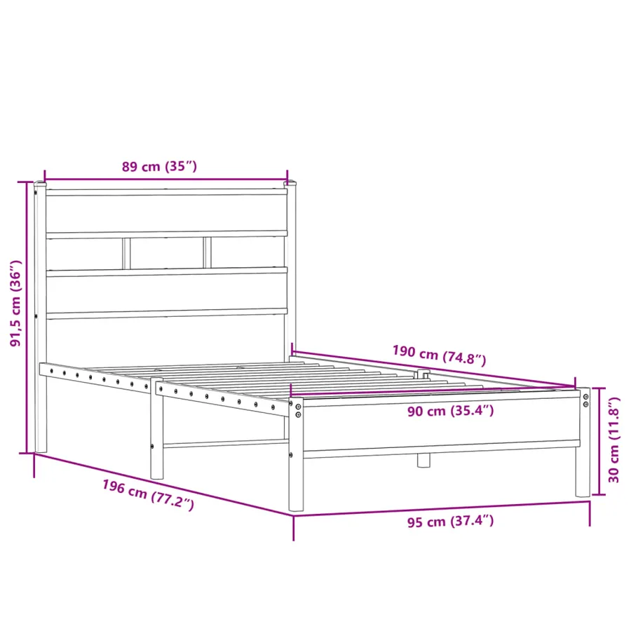 Cadre de lit sans matelas chêne sonoma 90x190 cm - 9