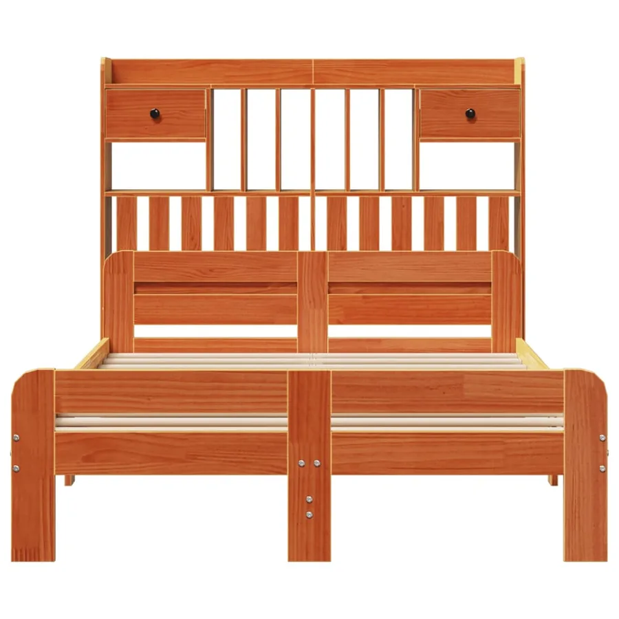 Lit bibliothèque sans matelas cire marron 135x190 cm pin massif - 4