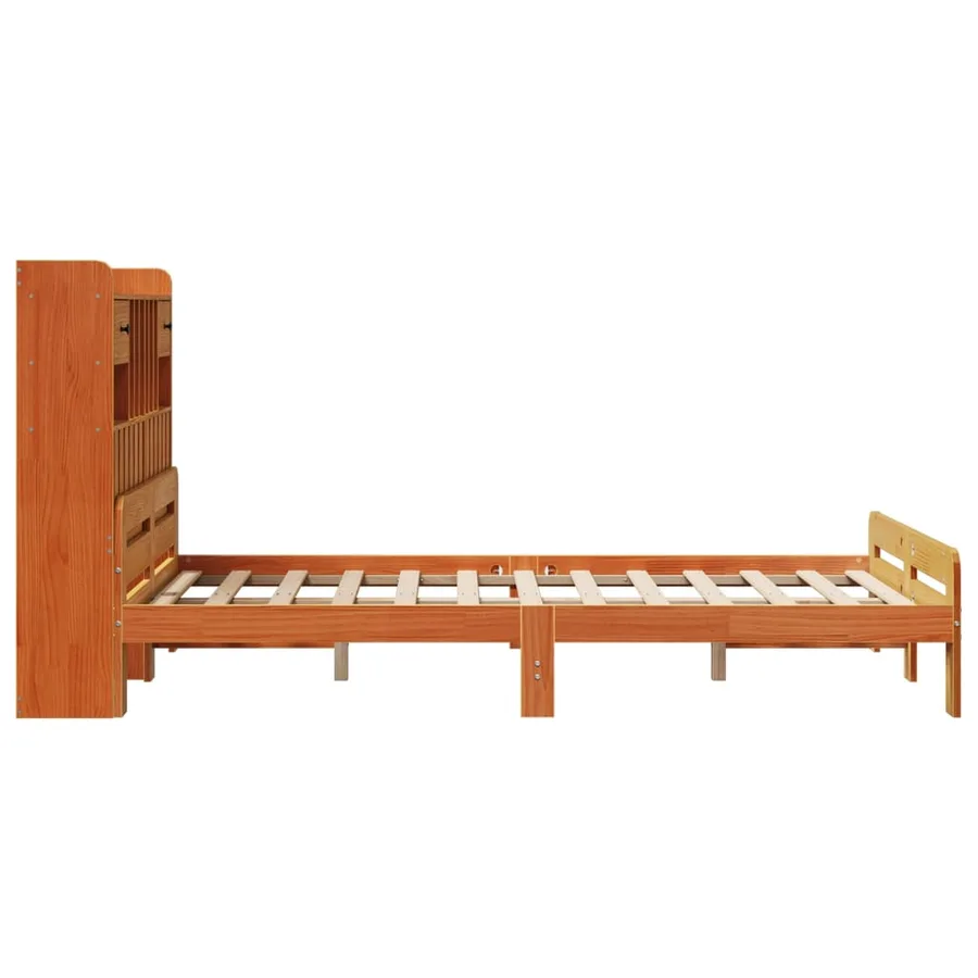 Lit bibliothèque sans matelas cire marron 135x190 cm pin massif - 5