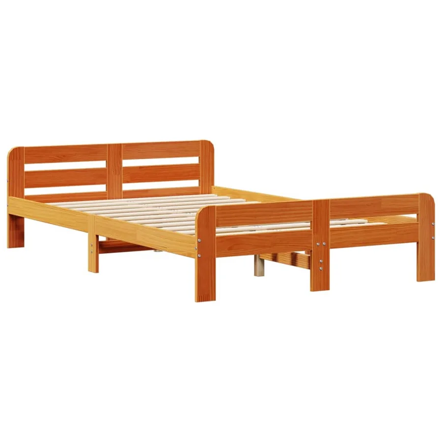 Lit bibliothèque sans matelas cire marron 135x190 cm pin massif - 8