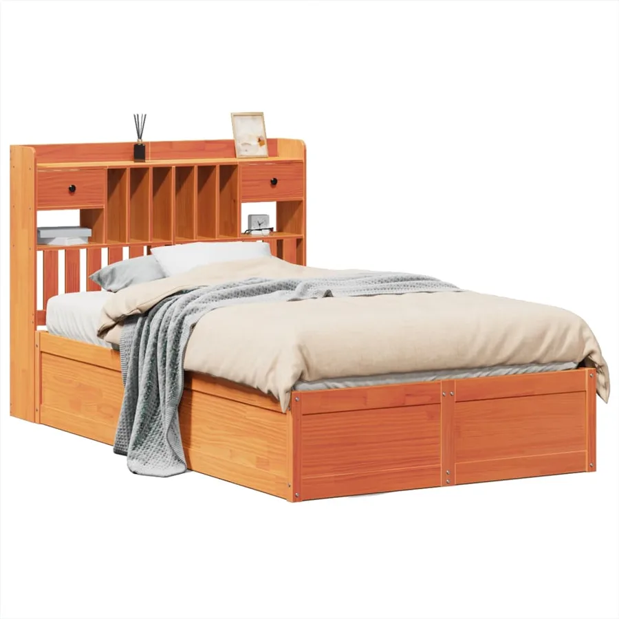 Cadre de lit sans matelas cire marron 135x190cm bois pin massif - 2