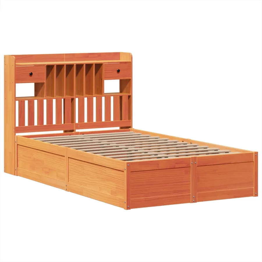 Cadre de lit sans matelas cire marron 135x190cm bois pin massif - 3