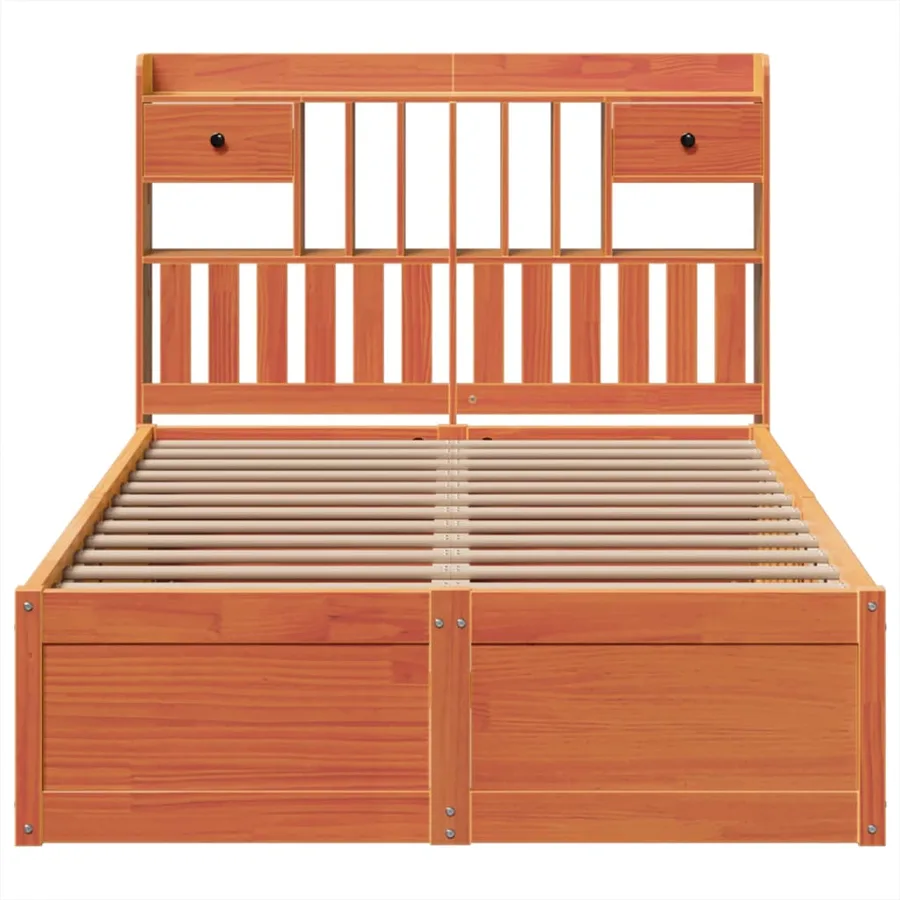 Cadre de lit sans matelas cire marron 135x190cm bois pin massif - 4