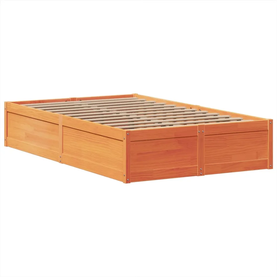Cadre de lit sans matelas cire marron 135x190cm bois pin massif - 5