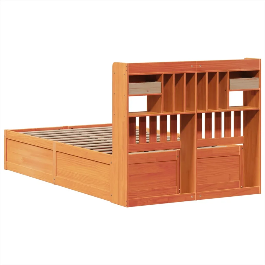 Cadre de lit sans matelas cire marron 135x190cm bois pin massif - 7