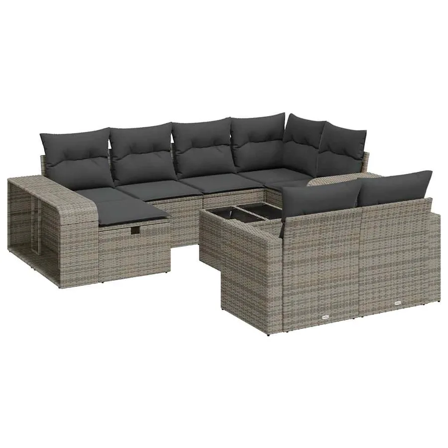 Salon de jardin 11 pcs avec coussins gris résine tressée - 2
