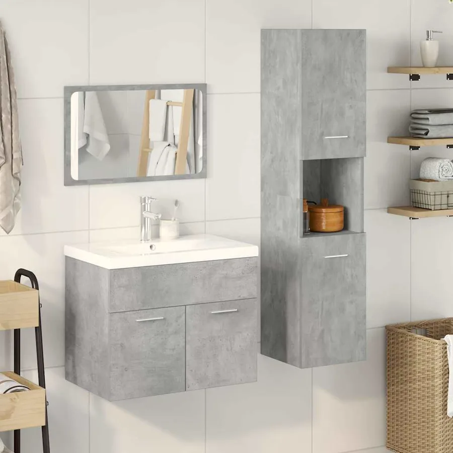 Ensemble de meubles de salle de bain 4 pcs gris béton - 2