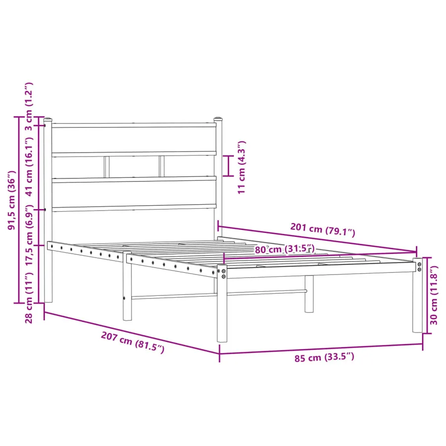 Cadre de lit sans matelas avec tête de lit 80x200 cm - 9