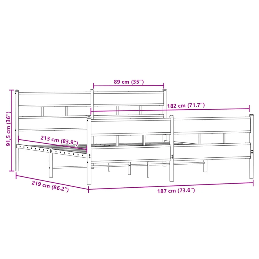 Cadre de lit en métal sans matelas chêne sonoma 183x213 cm - 9