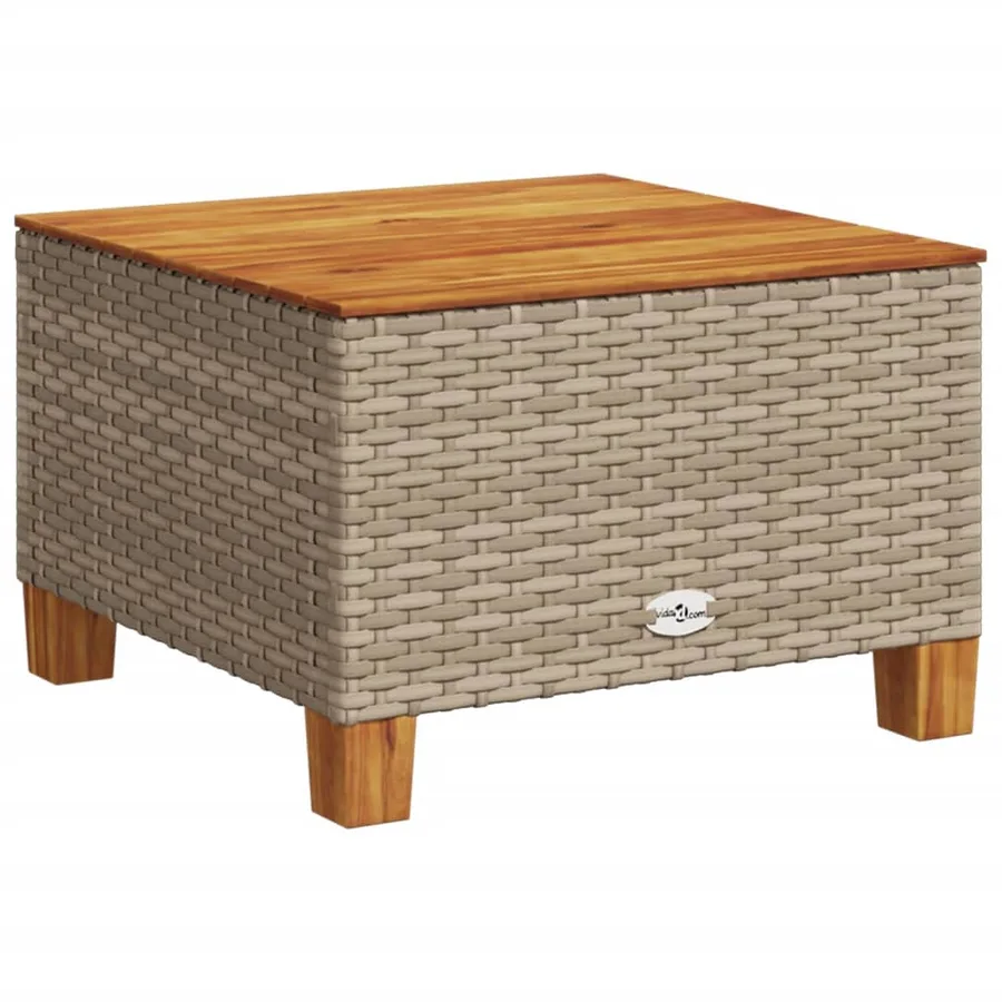 Table de jardin beige 55x55x36 cm résine tressée et bois acacia - 2