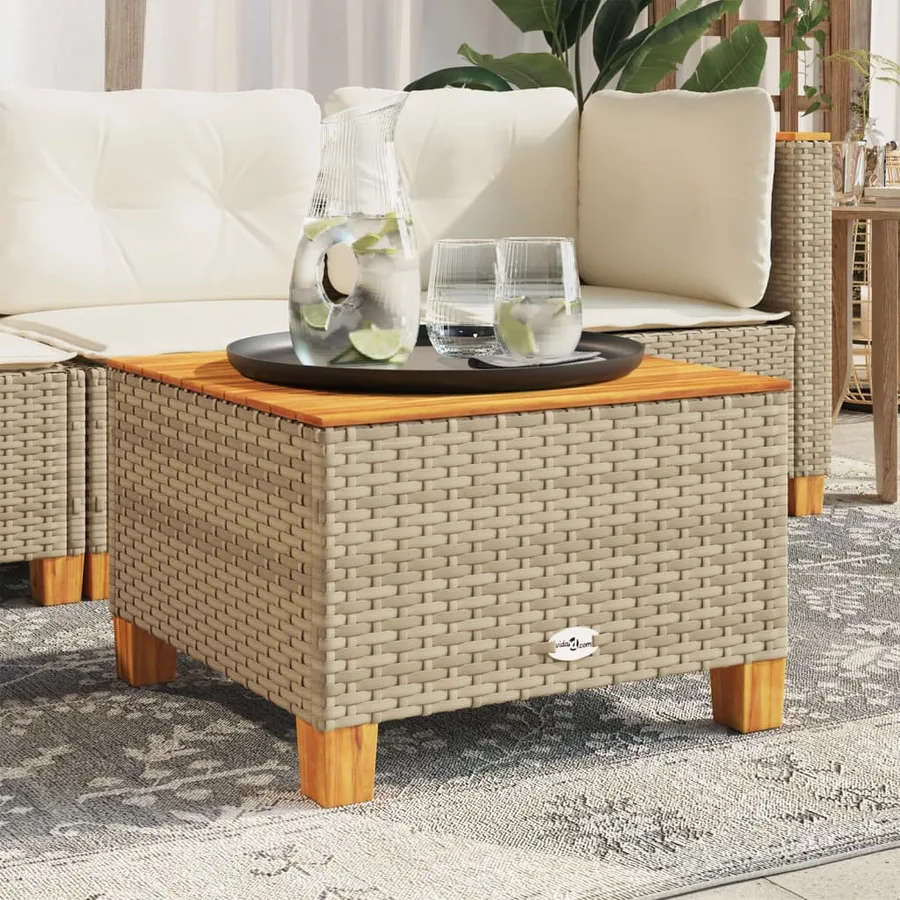Table de jardin beige 55x55x36 cm résine tressée et bois acacia - 3