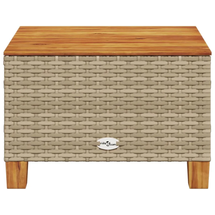 Table de jardin beige 55x55x36 cm résine tressée et bois acacia - 4