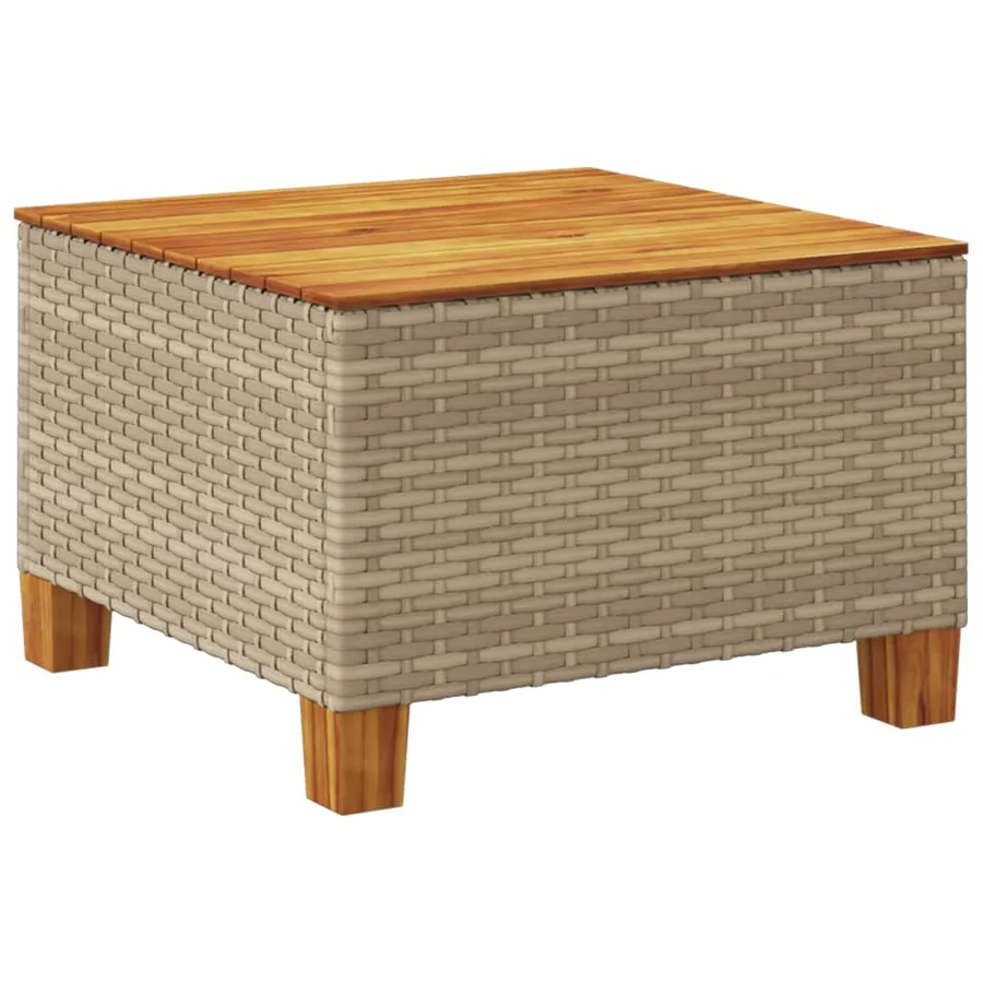 Table de jardin beige 55x55x36 cm résine tressée et bois acacia - 6