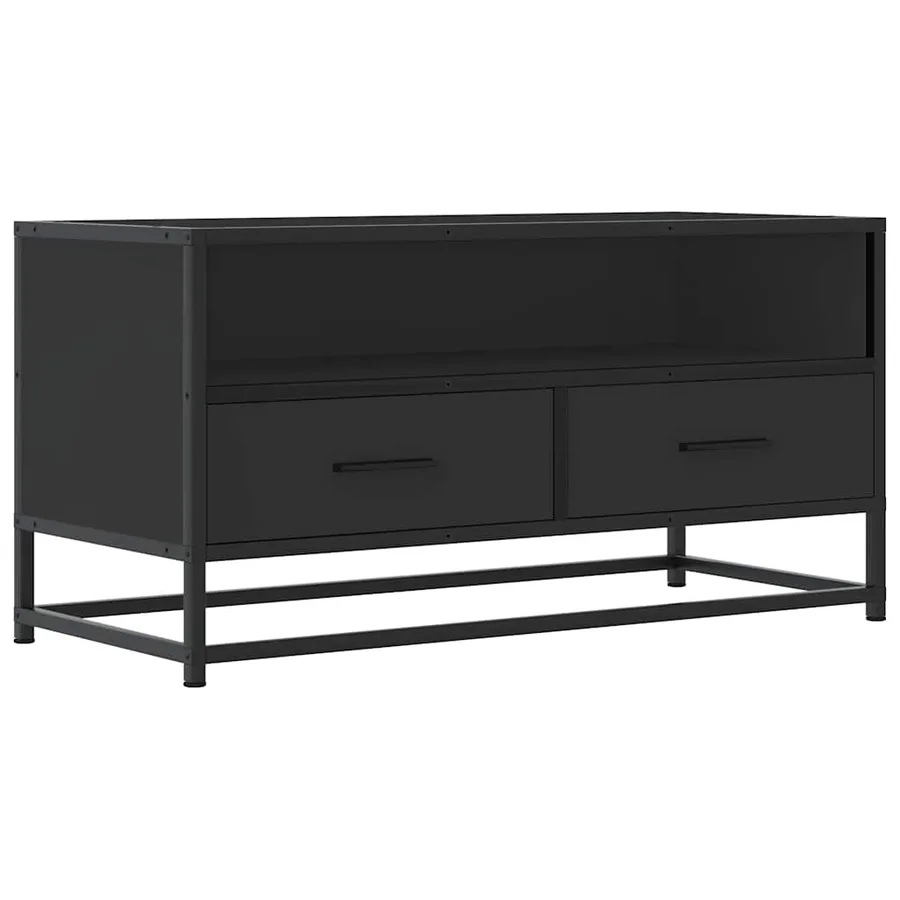 Meuble TV noir 80x34,5x40 cm bois d'ingénierie et métal - 2