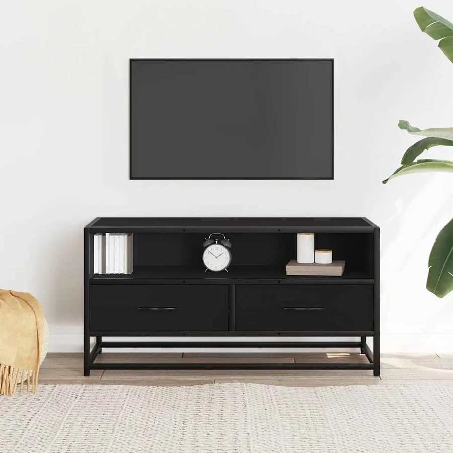 Meuble TV noir 80x34,5x40 cm bois d'ingénierie et métal - 3