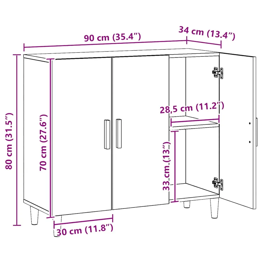 Buffet chêne artisanal 90x34x80 cm bois d'ingénierie - 10