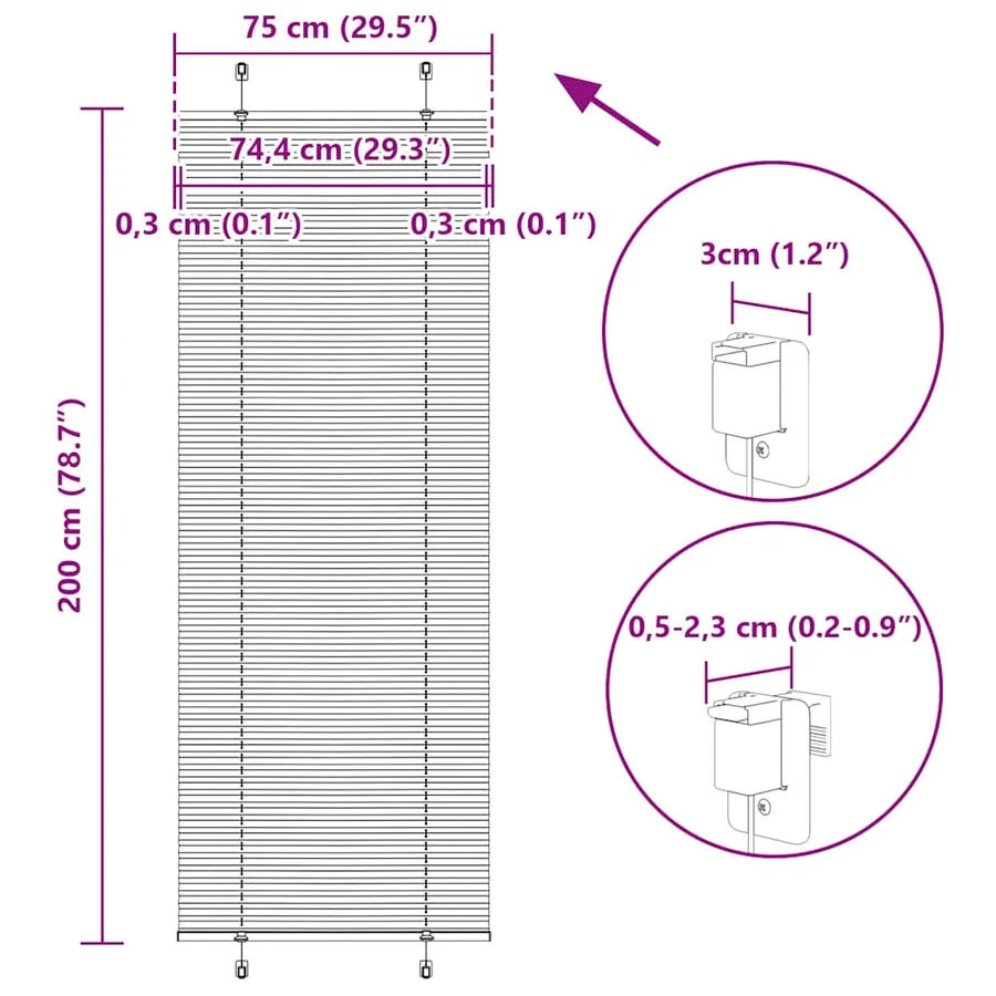 Store plissé rose 75x200 cm largeur du tissu 74,4 cm polyester - 14
