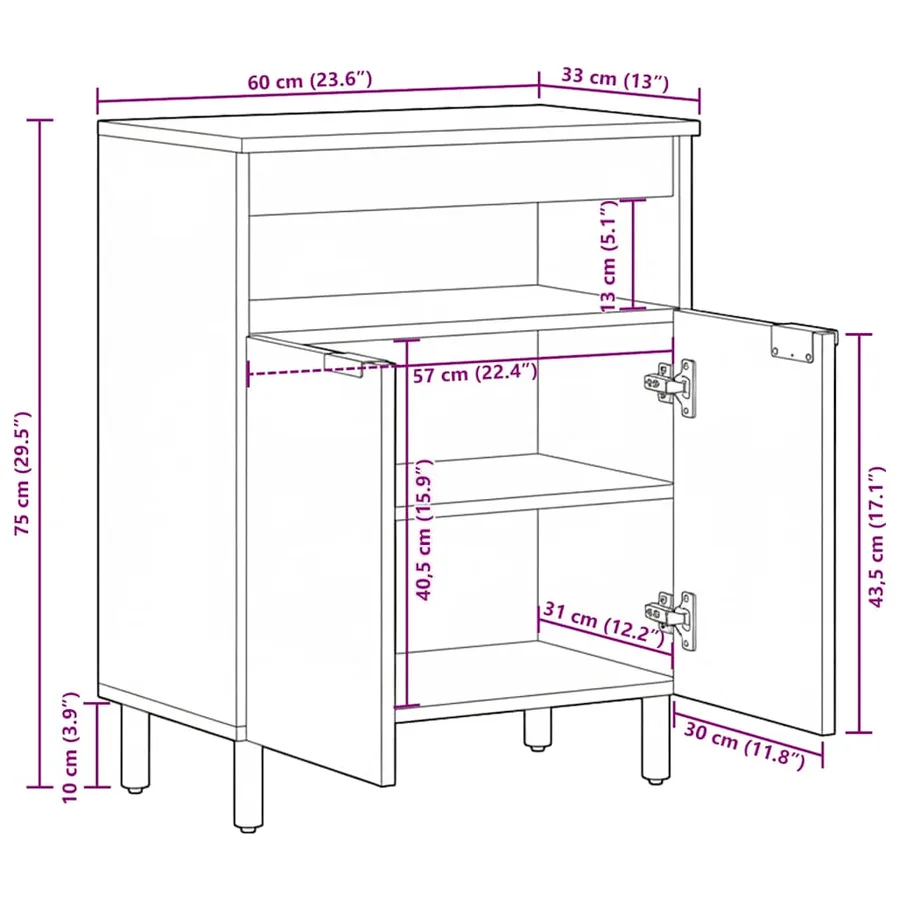 Buffet noir 60x33x75 cm bois d'ingénierie - 11