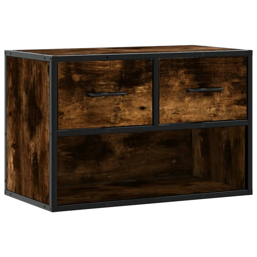 Meuble TV chêne fumé 60x31x39,5 cm bois d'ingénierie et métal - 2