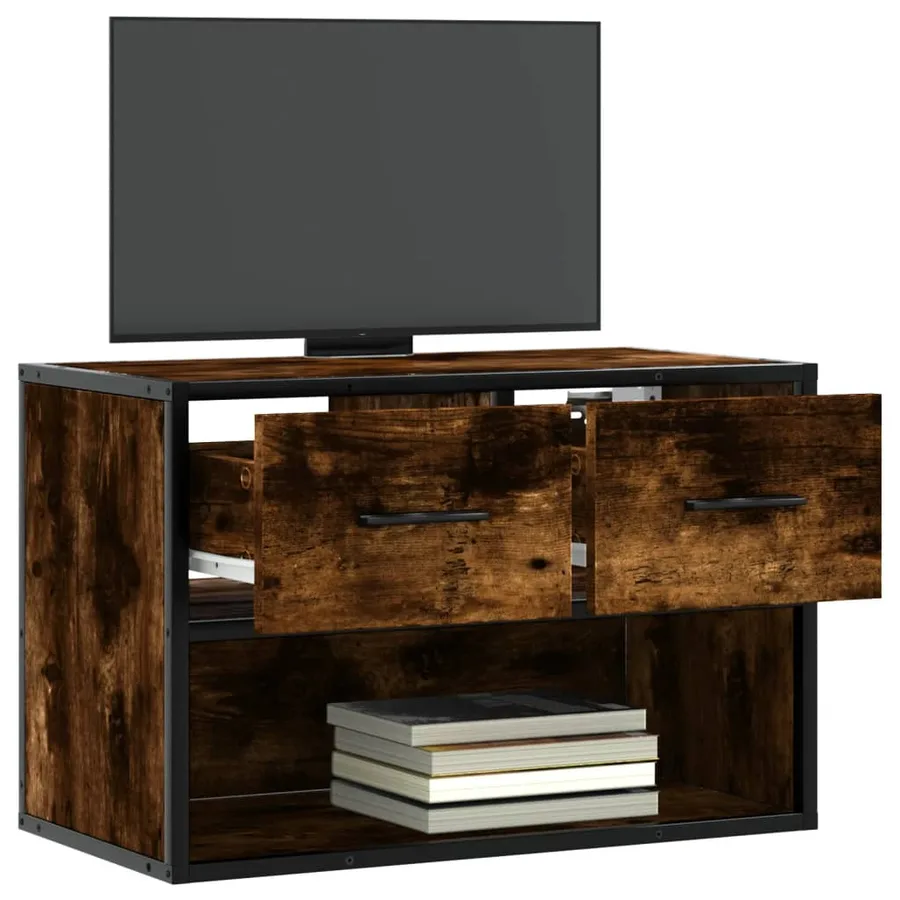 Meuble TV chêne fumé 60x31x39,5 cm bois d'ingénierie et métal - 3