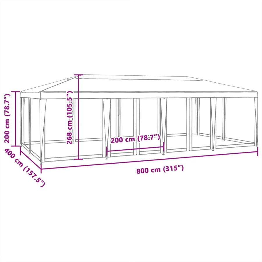 Tente de fête avec 12 parois latérales maille anthracite 8x4 m - 8