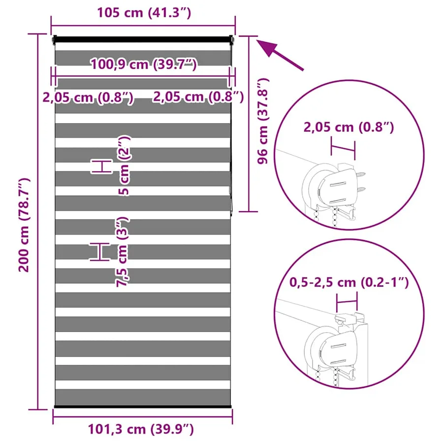 Store zèbre blanc 105x200 cm largeur du tissu 100,9cm polyester - 16