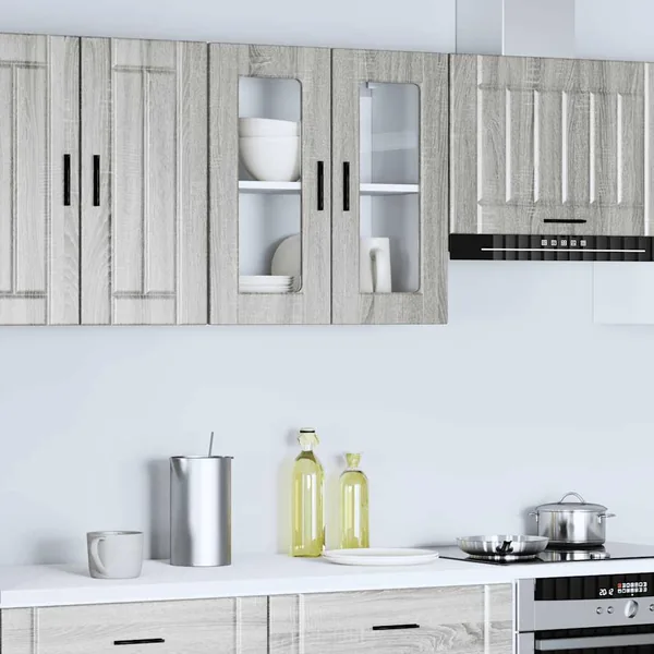 Armoire murale de cuisine avec porte en verre Porto sonoma gris
