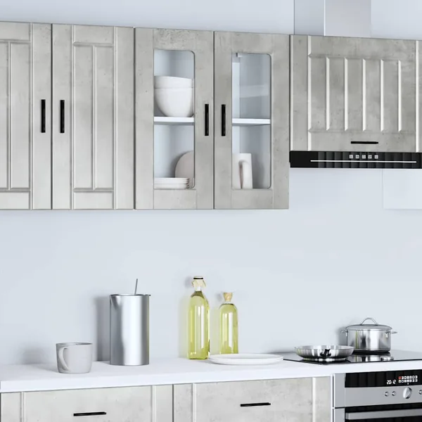 Armoire murale de cuisine avec porte en verre Porto gris béton