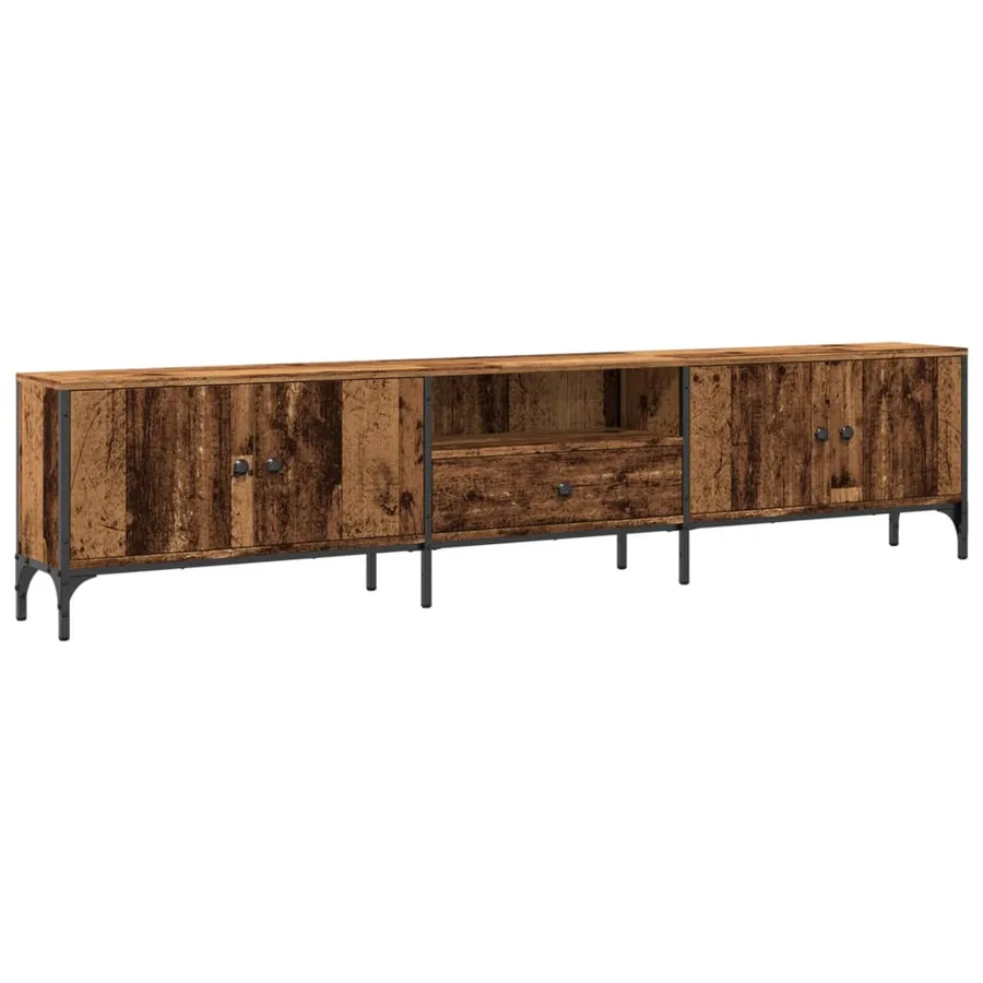 Meuble TV avec tiroir vieux bois 200x25x44 cm bois d'ingénierie - 2