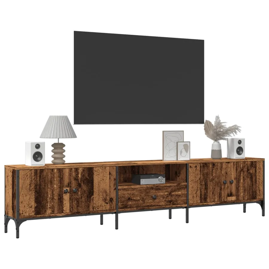Meuble TV avec tiroir vieux bois 200x25x44 cm bois d'ingénierie - 3