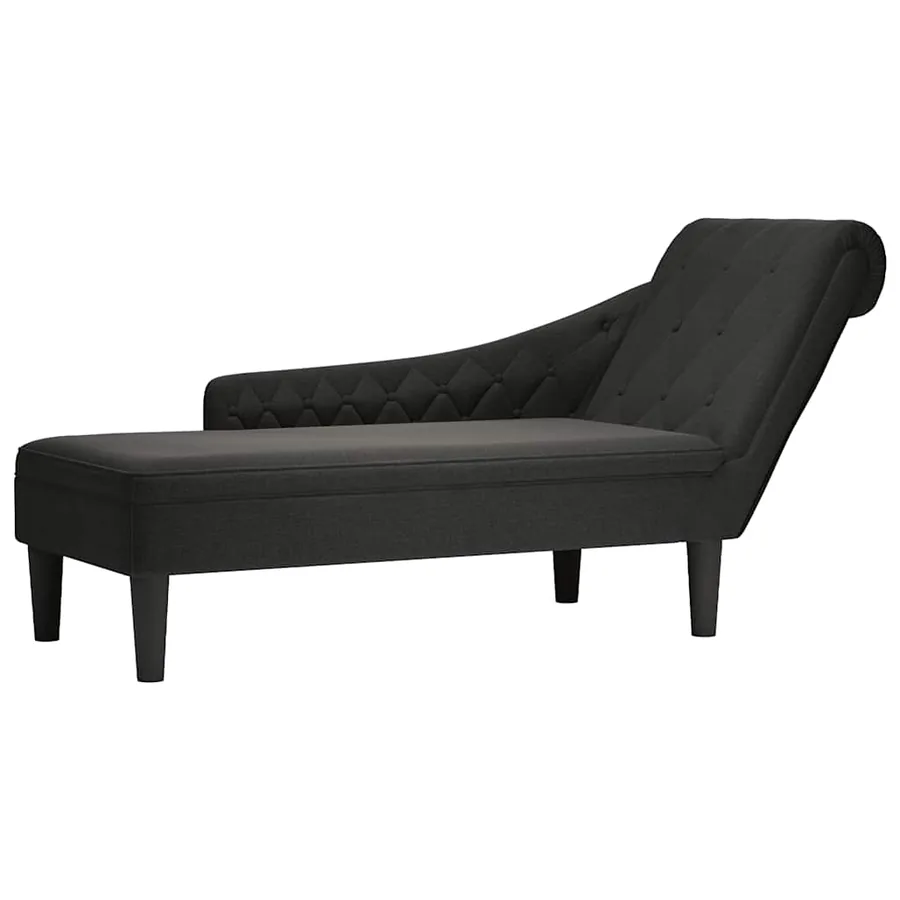 Fauteuil long avec coussin et accoudoir droit noir tissu