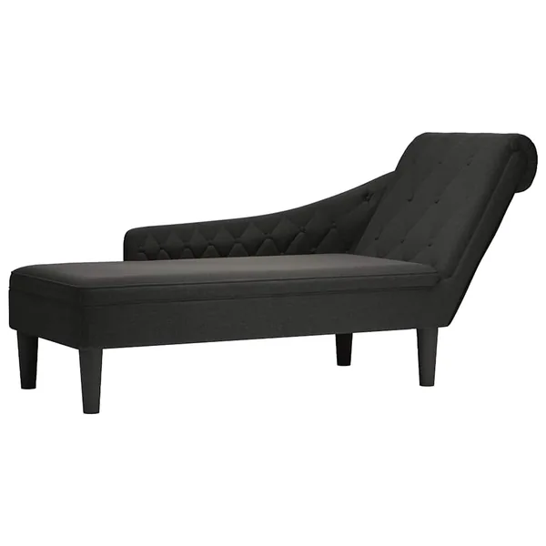 Fauteuil long avec coussin et accoudoir droit noir tissu