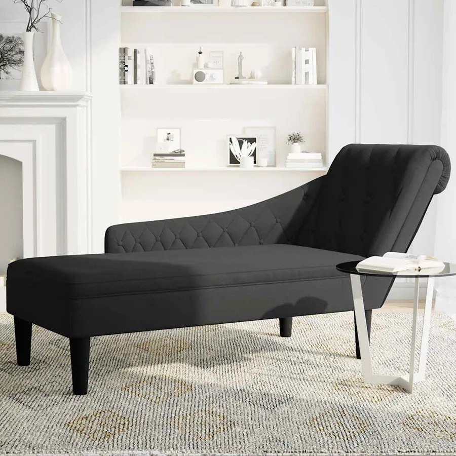 Fauteuil long avec coussin et accoudoir droit noir tissu - 3