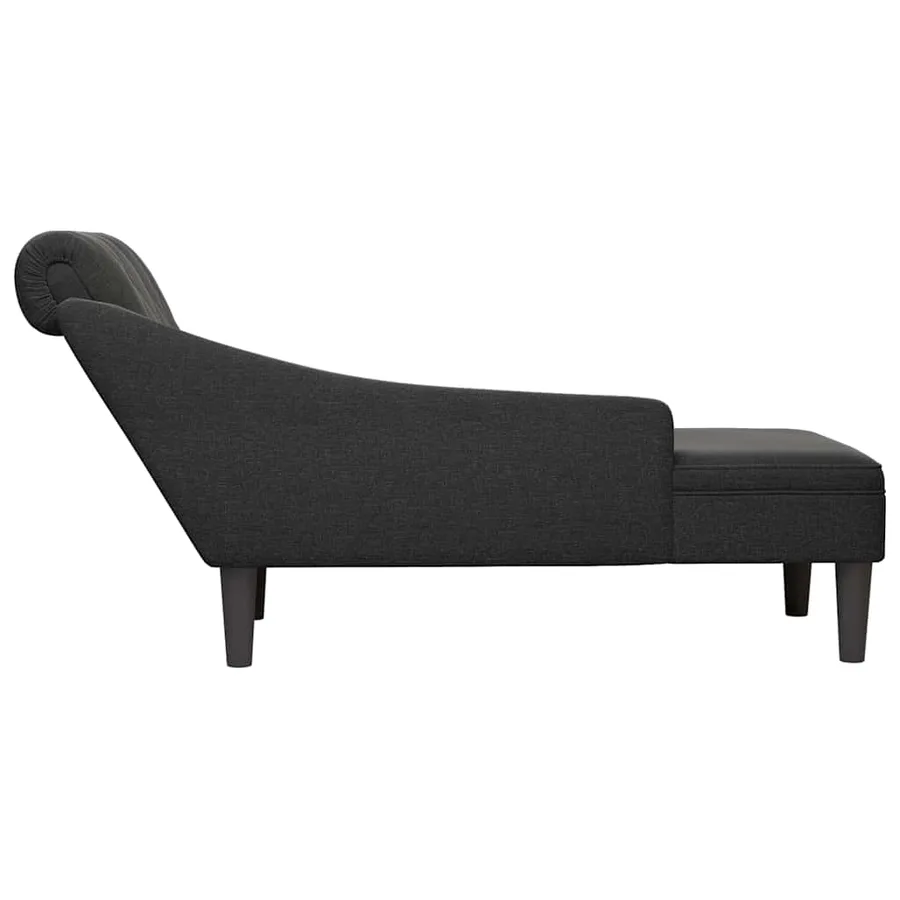 Fauteuil long avec coussin et accoudoir droit noir tissu - 5