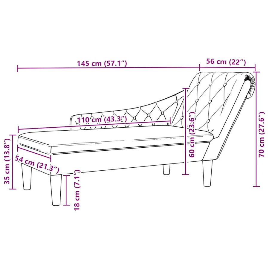 Fauteuil long avec coussin et accoudoir droit noir tissu - 9