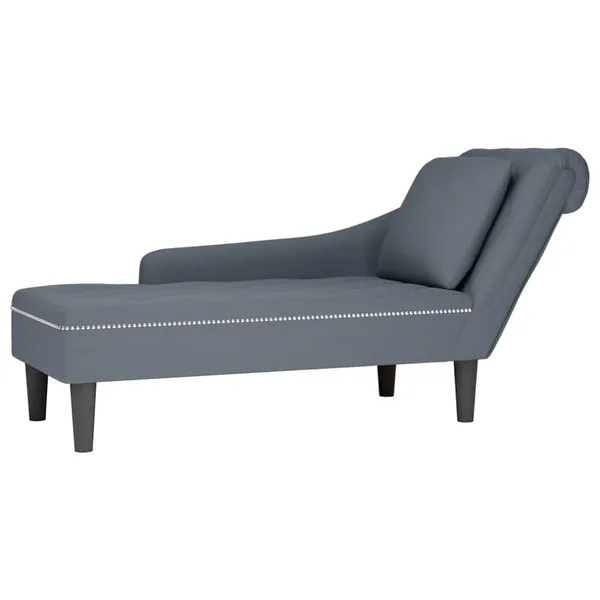 Fauteuil long et coussin et accoudoir droit gris foncé velours