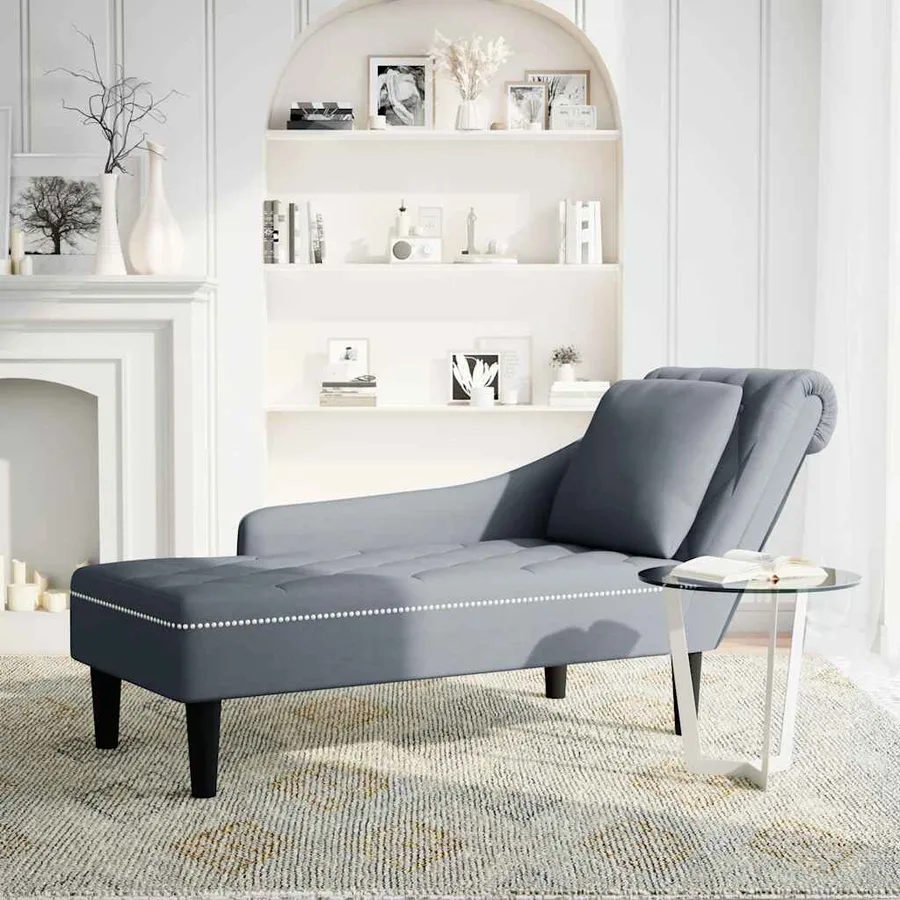 Fauteuil long et coussin et accoudoir droit gris foncé velours - 2