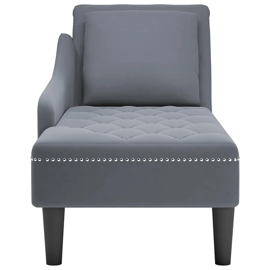 Fauteuil long et coussin et accoudoir droit gris foncé velours - 4