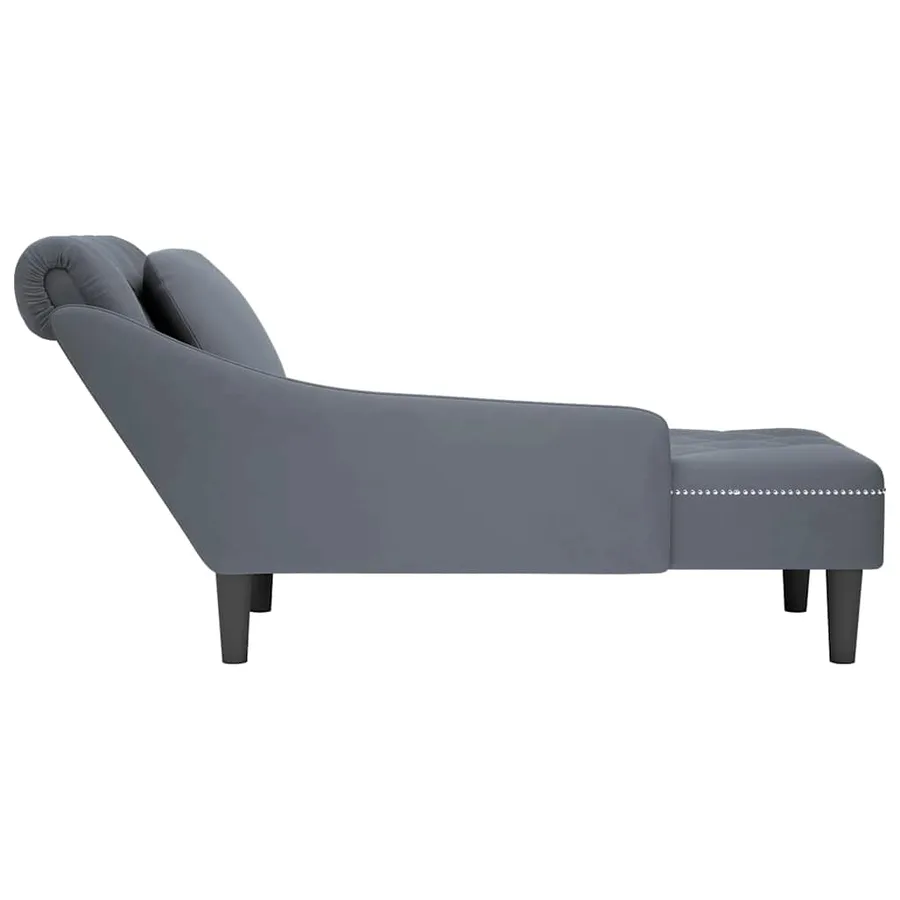 Fauteuil long et coussin et accoudoir droit gris foncé velours - 5