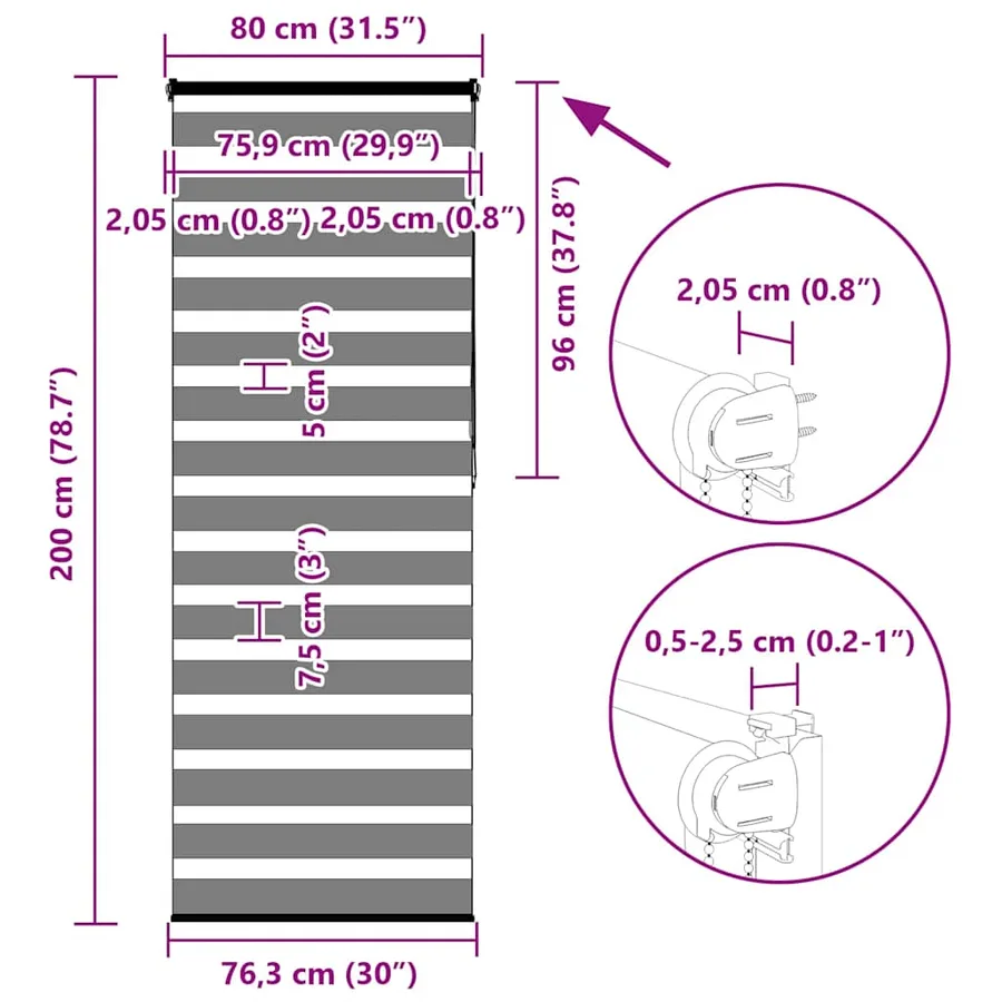 Store zèbre blanc 80x200 cm largeur du tissu 75,9 cm polyester - 16