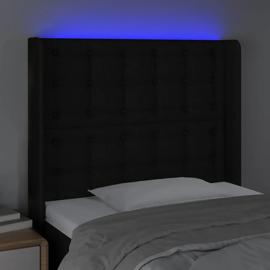 Tête de lit à LED Noir 93x16x118/128 cm Tissu - 4