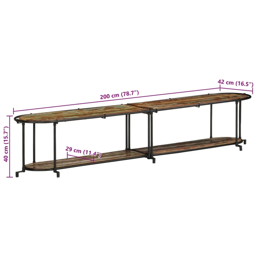Meuble TV 200x42x40 cm Bois massif de récupération - 11