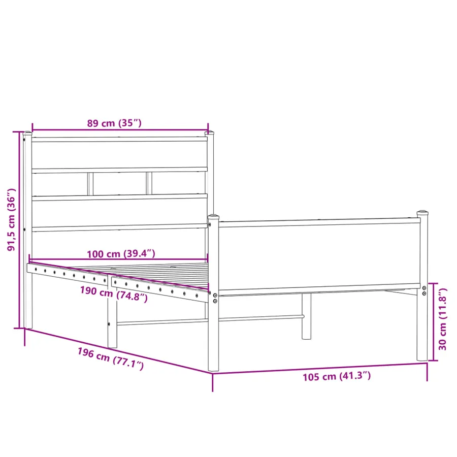 Cadre de lit sans matelas chêne sonoma 100x190 cm - 9