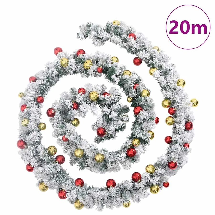 Guirlande de Noël avec boules et lumières LED vert 20 m PVC - 7
