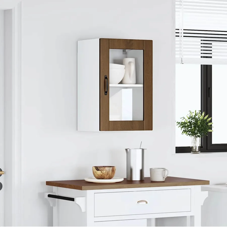 Armoire murale de cuisine et porte en verre Porto chêne marron - 3