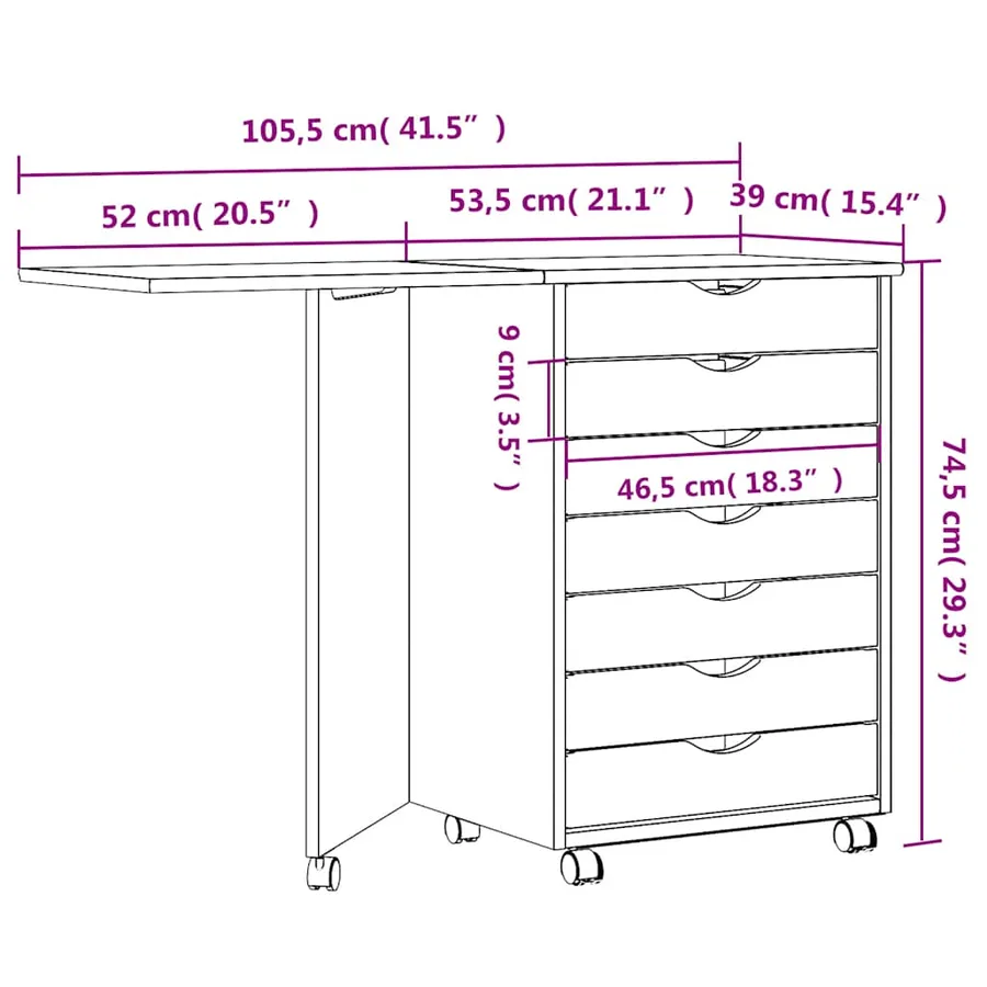 Armoire roulante avec bureau MOSS noir bois de pin solide - 10