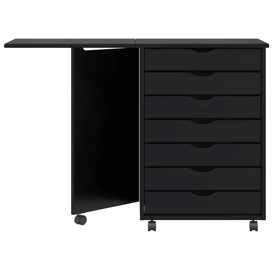 Armoire roulante avec bureau MOSS noir bois de pin solide - 3
