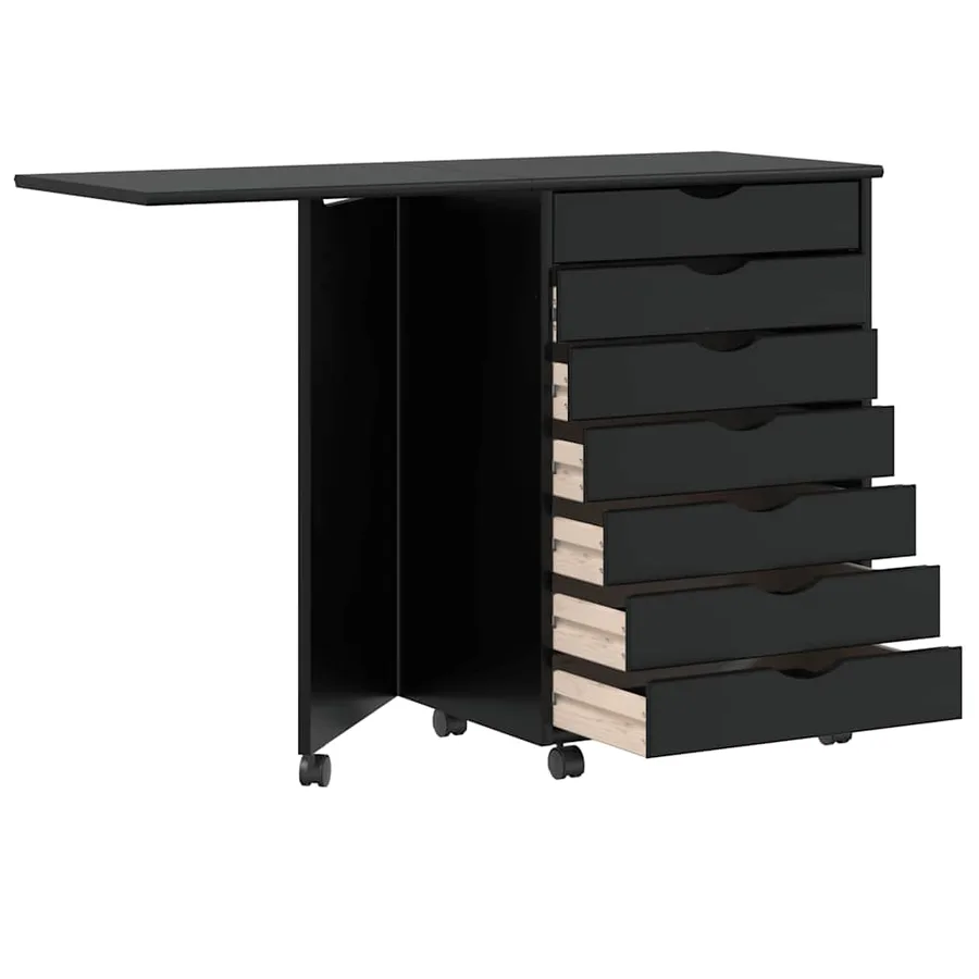 Armoire roulante avec bureau MOSS noir bois de pin solide - 6