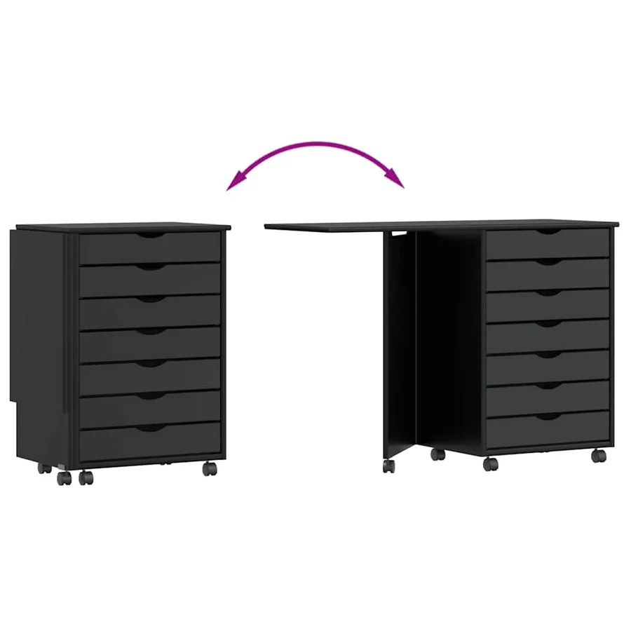 Armoire roulante avec bureau MOSS noir bois de pin solide - 7