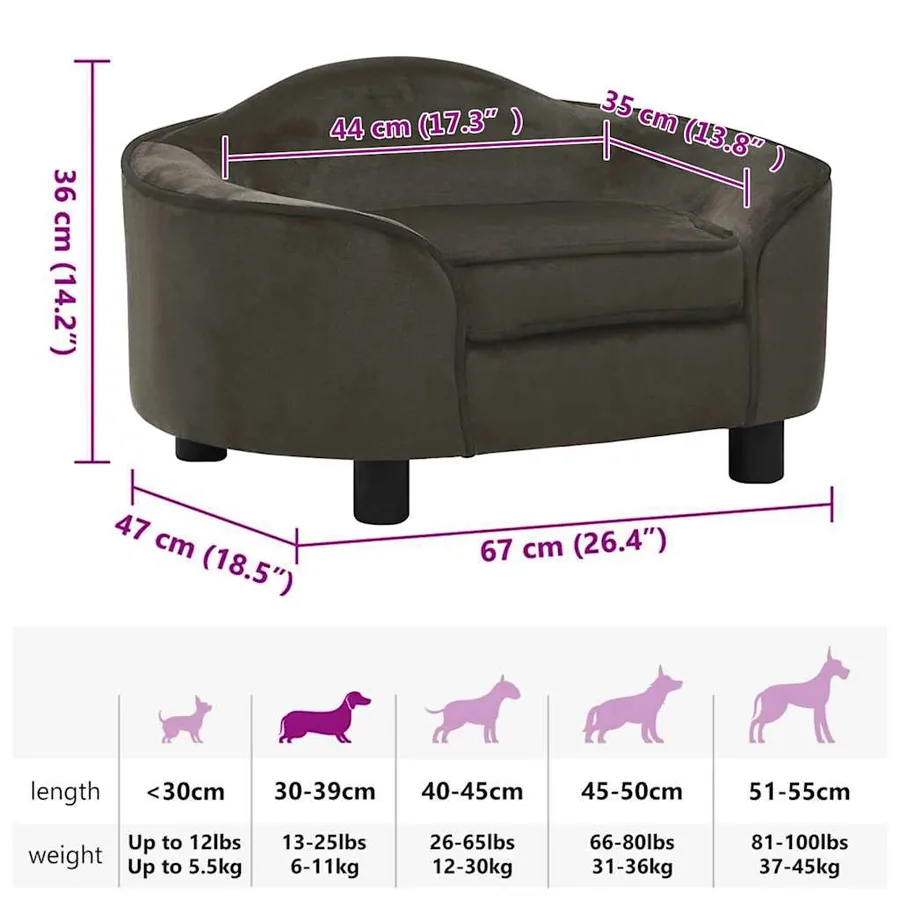 Canapé pour chien Gris foncé 67x47x36 cm Peluche - 8
